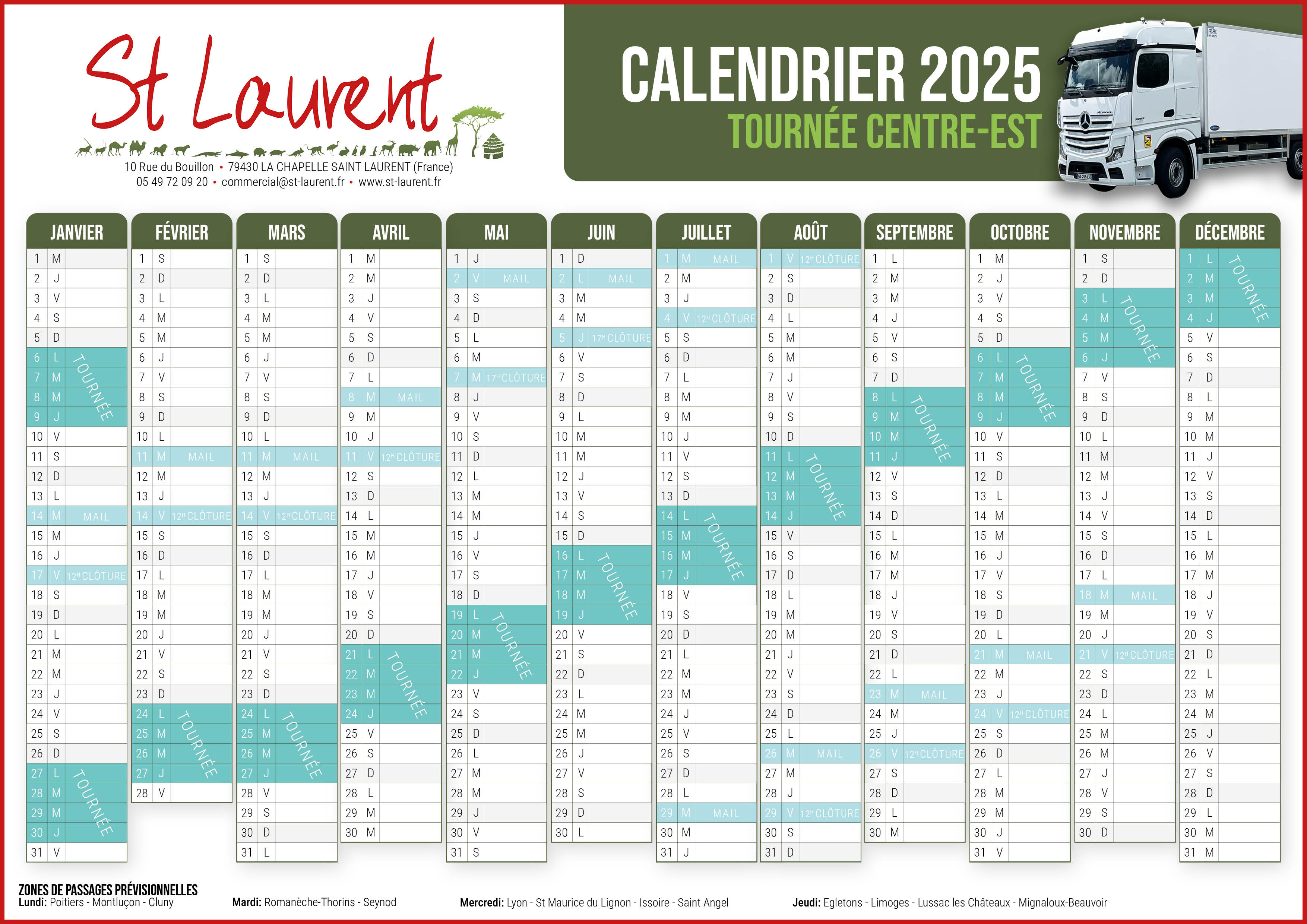 Calendrier tournée Centre-Est 2025